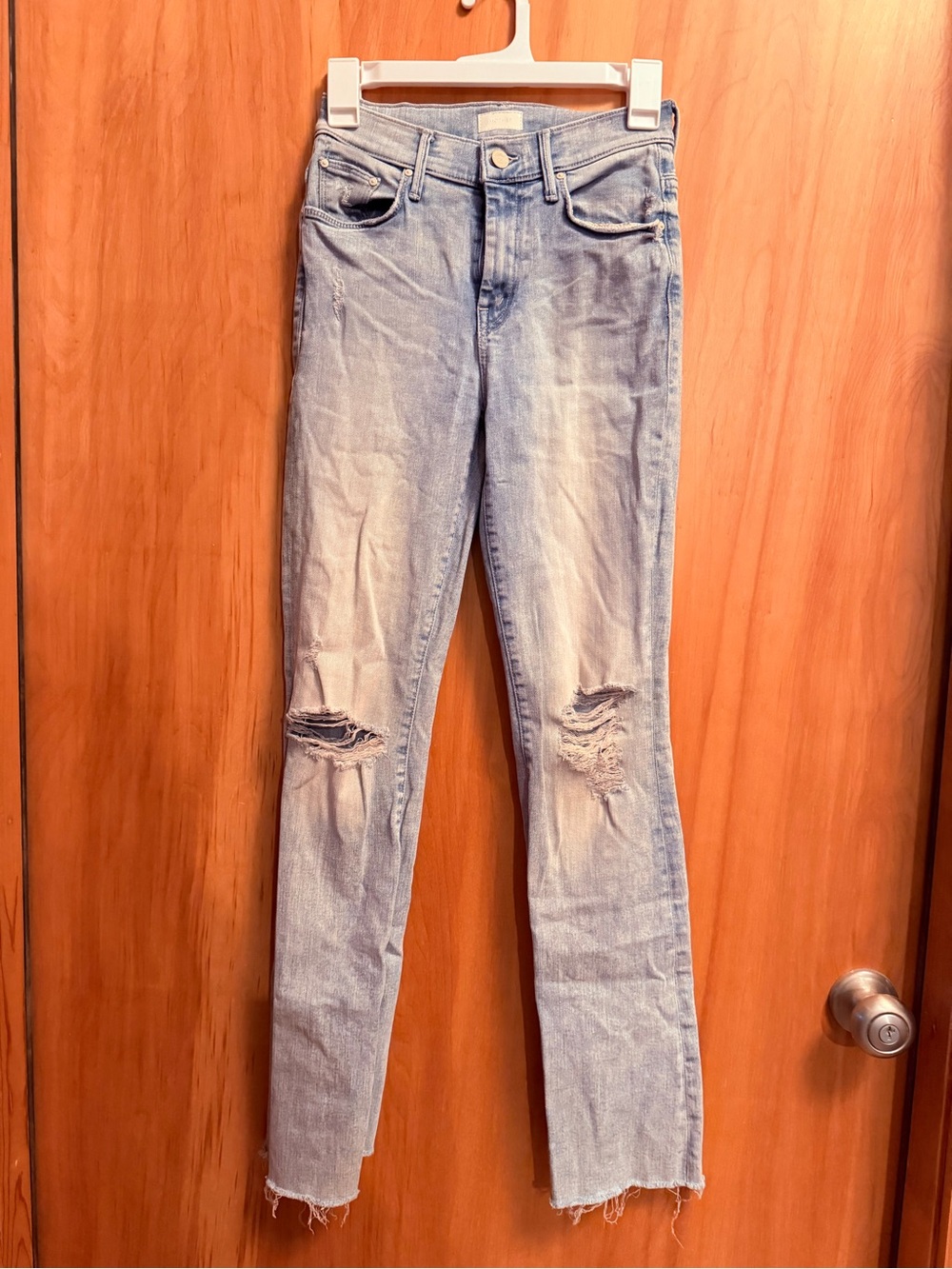 MOTHER Light Blue Distressed Skinny Jeans